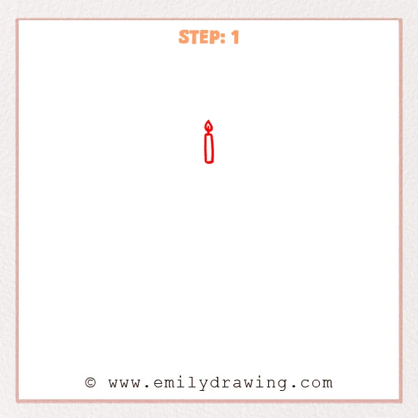 how to draw a cartoon cake - A simple cartoon cake drawing begins with one candle and a small teardrop flame.